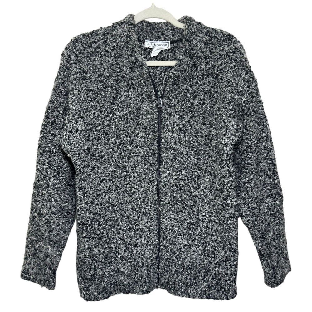 Vintage 90s Jeric Knitwear Cardigan Sweater Jacket Small‎ Plush Fleece Retro USA